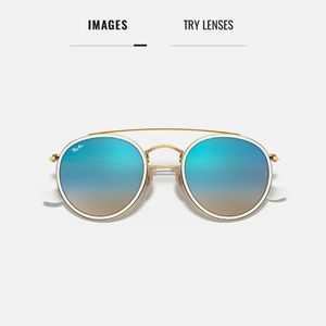 Ray Ban Round Double Bridge Sunglasses (Light Blue)